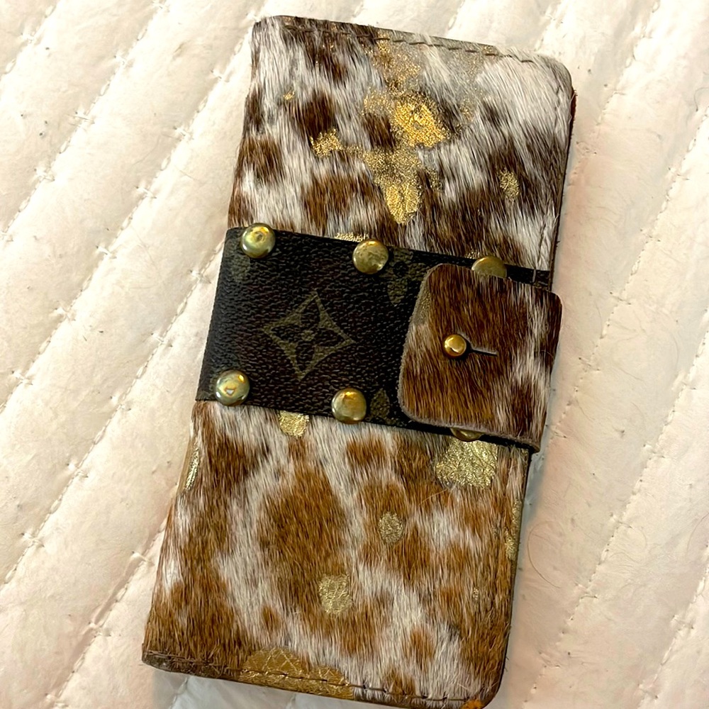 Beautiful Louis Vuitton repurposed cowhide iPhone X case.
